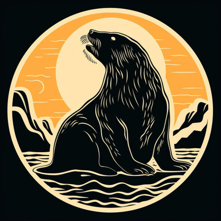 elephant seal stencil, featuring a werewolf silhouette, is a beginner-friendly design with minimal details, perfect for wood block printing and linocut techniques, showcasing a cartoon-inspired, line art style with clean shapes and negative space, set against a dramatic black background. ai generatedの素材