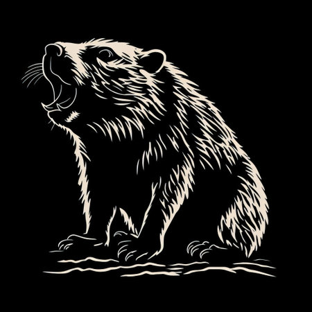 capybara stencil of a werewolf silhouette, featuring a minimalist design with clean shapes and low details, making it an easy level to carve for wood block printing enthusiasts, perfect for creating striking line art with a cartoon style, ideal for linocut and stencil art on a black background, utilizing negative space for a dramatic effect. ai generatedの素材