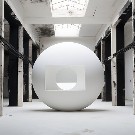 georges rousse's stunning optical illusion artwork sits minimal on a white isolated background, showcasing the french artist's mastery of perspective and geometry, blending photography and painting to create a mesmerizing visual experience, perfect for art enthusiasts and fans of surrealism. ai generatedの素材