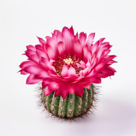 the cactus flower, a vibrant and delicate beauty, blooms against a crisp white isolated background, showcasing its intricate details and bold colors, perfect for botanical enthusiasts and photographers seeking a striking desert flora image. ai generatedの素材