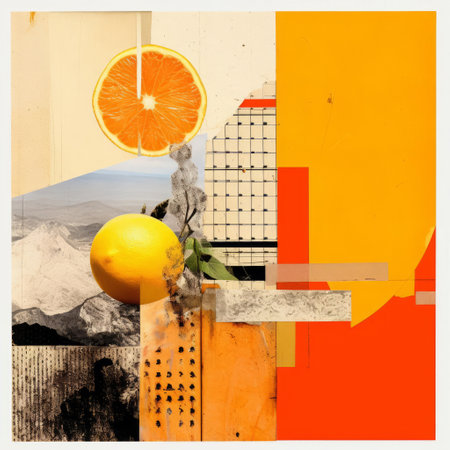 vibrant orange collage background textures, featuring a stunning cutout with a perfectly placed cadre, showcasing exceptional realism and attention to detail, ideal for enhancing visuals, with 32k high-resolution quality, carefully composed according to the rules of thirds and golden ratio principles, adding an abstract touch to any design. ai generatedの素材