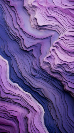 the ocean, envisioned in a futuristic realm, undulates with purple and olive ridges, evoking a rippling wave pattern reminiscent of biomorphic abstraction, as if marbleized, echoing the styles of scarlett hooft graafland and jack butler yeats, with an aerial view that showcases detailed imagery in an earthy palette. ai generatedの素材