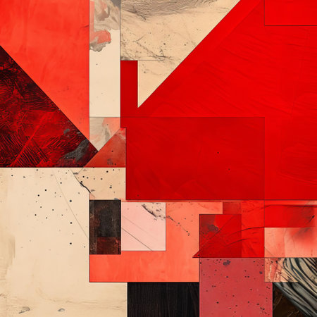 vermillion and white collage background textures, featuring a cadre cutout, showcase a stunning realism effect, perfect for enhancing details in your designs, with high-resolution 32k textures that adhere to the rules of third and golden ratio principles, ideal for abstraction and cutout collage art. ai generatedの素材