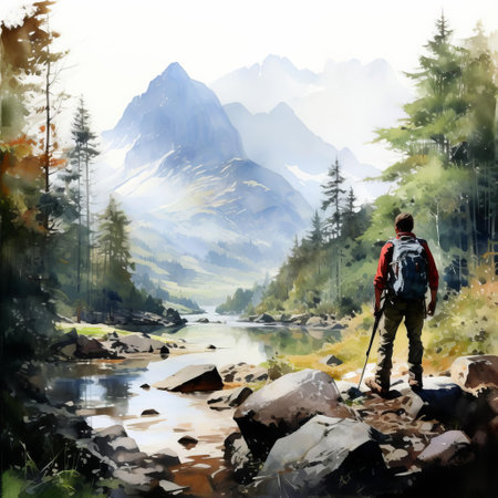 glen, a serene and majestic landscape, is beautifully captured in this simple yet evocative flat watercolor drawing by renowned artist thomas schaller, showcasing his mastery of subtle color palettes and delicate brushstrokes to evoke a sense of tranquility and wonder. ai generatedの素材