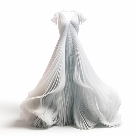 the fashion dress, a stunning 3d female model, stands out against a crisp white isolated background, showcasing intricate details and textures, perfect for e-commerce, advertising, and fashion design projects, highlighting modern style and trendy clothing for women. ai generatedの素材