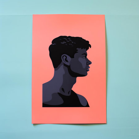 the illustration showcases a minimalist screenprint depiction of a male figure, crafted with meticulous attention to detail, presented in a vibrant risograph print that pops with bold colors and textures, perfect for art enthusiasts and collectors of contemporary graphic art. ai generatedの素材