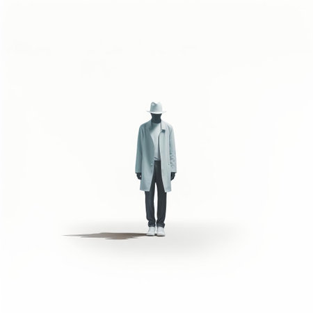 the wandering soul, a mesmerizing minimalist illustration, showcases a serene full-body figure standing alone on a pristine white isolated background, evoking feelings of calmness and contemplation, perfect for meditation and mindfulness enthusiasts seeking inner peace and spirituality. ai generatedの素材