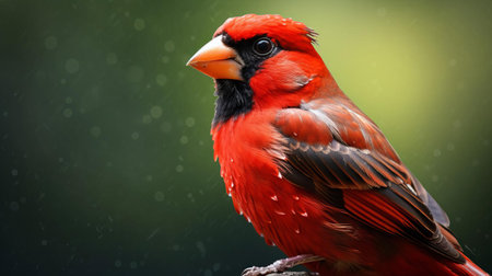 the cardinal grosbeak, a vibrant songbird, perches majestically on a branch, flaunting its stunning plumage, with a distinctive red breast and crest, set against a lush green foliage, highlighting its remarkable beauty and striking coloration, a true marvel of nature's artistry. ai generatedの素材