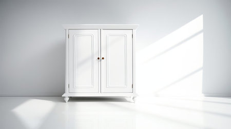 this sleek chifforobe stands out against a plain white background and floor, accentuated by moody shadows that add a touch of modern sophistication, making it a stylish addition to any room, captured in high-resolution detail in this 1920x1080 photo. ai generatedの素材