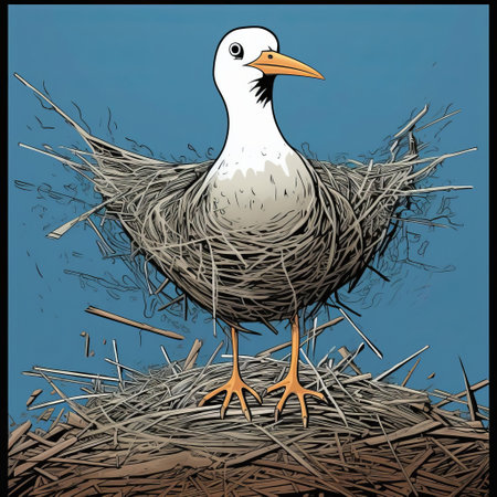 a seagull, crafted from straw in the distinctive disintegrated style of art spiegelman, sits atop a distressed background, evoking the gritty feel of todd nauck's comic art. shot with a rollei prego 90, this surreal image blends the raw energy of group zero with the wire-sculpted essence of political propaganda. ai generatedの素材