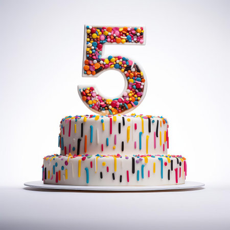 the cake, adorned with elegant numerals five-hundred-fifty, sits majestically against a pristine white background, showcasing its intricate design and vibrant colors, perfect for celebrating a milestone birthday or anniversary in style, with its grandeur and sophistication. ai generatedの素材