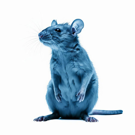 the rat, showcased in a stunning cyanotype print, poses in a full-body portrait against a crisp white isolated background, highlighting its intricate features and textures, perfect for scientific or artistic illustrations, and ideal for biology, zoology, or wildlife enthusiasts. ai generatedの素材