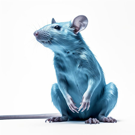 the rat, showcased in a stunning cyanotype print, poses in a full-body portrait against a crisp white isolated background, highlighting its intricate fur details and curious expression, perfect for science, biology, and animal enthusiasts. ai generatedの素材