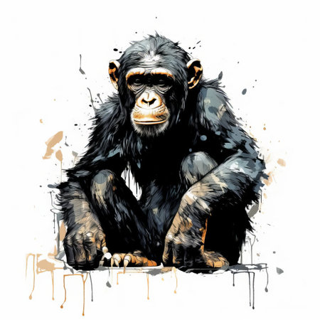 the chimpanzee, captured in a stunning blind contour drawing, sits proudly on a pristine white isolated background, showcasing its full body in exquisite detail, highlighting the intricate lines and curves of its fur, face, and limbs, a true masterpiece of artistic expression. ai generatedの素材