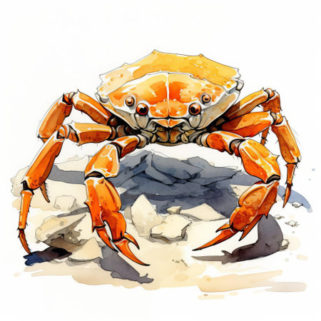 the crab, showcased in a blind contour drawing, sits proudly on a pristine white isolated background, its full body elegantly rendered in a beautiful, intricate illustration, perfect for marine life enthusiasts, artists, and designers seeking unique seafood-inspired visuals. ai generatedの素材