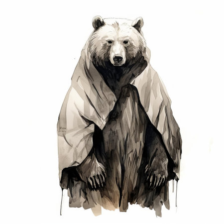 the bear, depicted in a blind contour drawing, stands majestically on a pristine white isolated background, showcasing its powerful physique and majestic presence, evoking a sense of wildness and freedom, perfect for nature lovers, wildlife enthusiasts, and art aficionados alike. ai generatedの素材