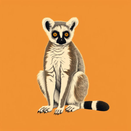 this adorable lemur is the star of a stunning minimal screenprint illustration, showcased in a vibrant risograph print that captures its full body in intricate detail, perfect for animal lovers and fans of unique art pieces. ai generatedの素材