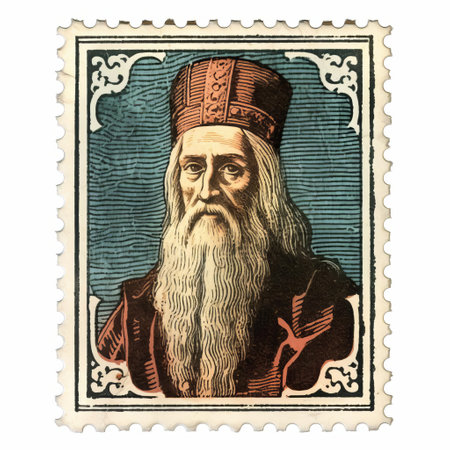 this vintage stamp features a beautiful, isolated, old print of gabriel, showcased on a crisp white background, boasting intricate color and line engraving details, evoking a sense of nostalgia and classic elegance, perfect for collectors and enthusiasts of antique postal art. ai generatedの素材