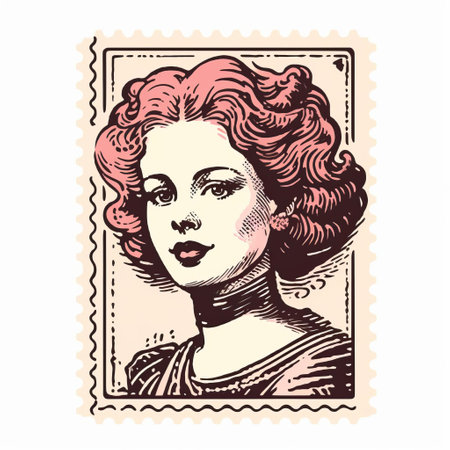 this vintage stamp features a beautiful, isolated portrait of zoe, showcased on a clean white background, highlighting the intricate details of the colorful line engraving, reminiscent of a bygone era, perfect for collectors and enthusiasts of antique postal art. ai generatedの素材