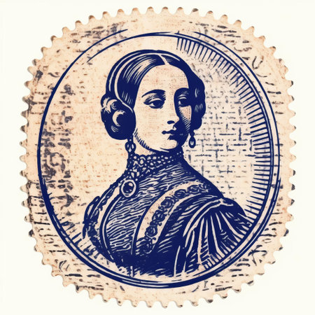 this vintage stamp features a beautiful, isolated portrait of lillian, showcased on a clean white background, highlighting the intricate details of the color line engraving, evoking a sense of nostalgia and classic elegance, perfect for collectors and enthusiasts of antique postal art. ai generatedの素材