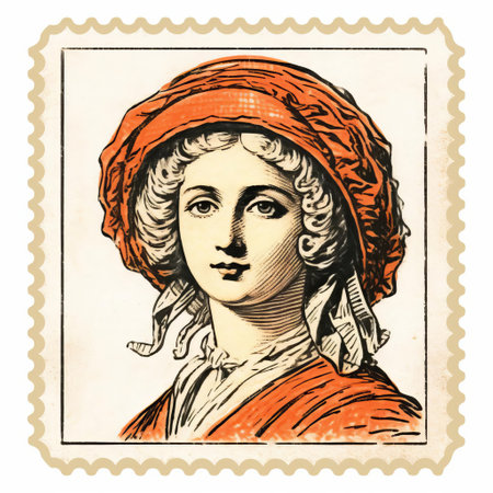 samantha, an elegant vintage stamp, stands out against a pristine white background, showcasing its intricate color line engraving details, evoking a sense of nostalgia and classic charm, perfect for collectors and enthusiasts of old prints and philately. ai generatedの素材