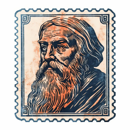 eli stamp, an isolated old print, stands out against a crisp white background, showcasing its vibrant color and intricate line engraving details, evoking a sense of nostalgia and vintage charm, perfect for collectors and enthusiasts of antique postal stamps. ai generatedの素材