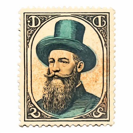 "jonathan stamp, an isolated old print, stands out against a pristine white background, showcasing its intricate color and exquisite line engraving details, evoking a sense of nostalgia and vintage charm, perfect for collectors and history enthusiasts alike.", ai generatedの素材