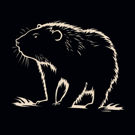 capybara stencil of a werewolf silhouette, featuring an easy level of carving complexity and low details, perfect for wood block printing and line art enthusiasts, showcasing a cartoon style with clean shapes, ideal for linocut and stencil art, set against a striking black background with clever use of negative space. ai generatedの素材