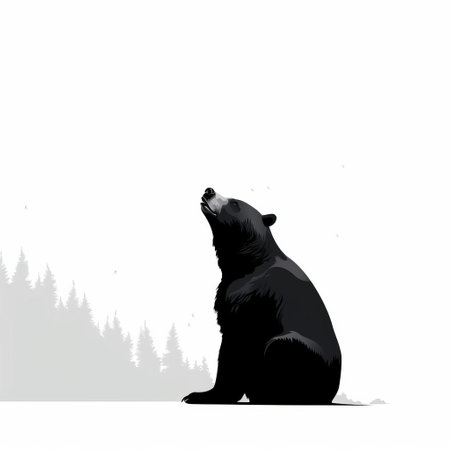 a majestic bear, turned sideways, gazes upwards with an endearing expression, as if asking for food, set against a clean white background, showcasing a stunning example of minimalistic vector art, with a striking black and white color scheme that pops against the empty white space. ai generatedの素材