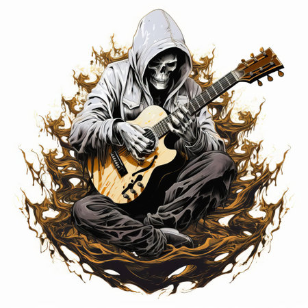 deathcore enthusiast's dream tee comes to life in this striking acoustic full-body vector graphic, set against a crisp white background, boasting strong linear elements reminiscent of john buscema's iconic illustrations, perfect for high-resolution printing on a 2d t-shirt design. ai generatedの素材