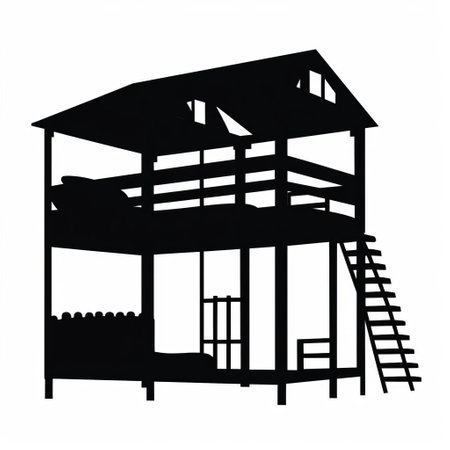 the dormitory stands out in solid black silhouette, isolated on a pristine white background, showcasing a simplistic and minimalistic design with a clear outline, perfect for educational institution or architecture-related projects, highlighting the building's clean lines and structural beauty. ai generatedの素材