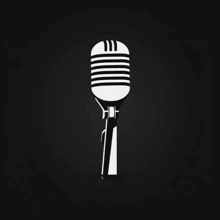 microphone icon, a sleek silhouette with a black outline and stroke, embodies simplicity in shape and form, presented in a flat style illustration with a monochrome color scheme, isolated on a pristine white background, perfect for 2d design projects requiring a touch of elegance. ai generatedの素材