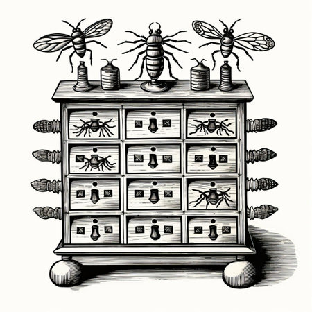 array stands majestically in this antique woodcut engraving, exuding a dark academia vibe, perfect for vintage halloween decorations, with its outline clipart silhouette in stark black and white, reminiscent of scientific illustrations from the field of entomology, featuring a simple, clean, and stylized design on a white background. ai generatedの素材