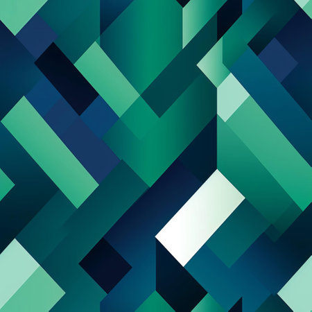 the geometric pattern features a modern minimal design with an endless repetition of indigo and emerald hues, creating a mesmerizing visual effect perfect for wallpapers, textiles, and graphic designs, evoking a sense of calmness and sophistication in any space. ai generatedの素材