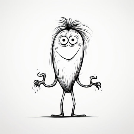 the monster, depicted in a continuous line art style, stands proudly on a white isolated background, showcasing its full body in a playful and whimsical pose, perfect for illustrations, graphics, and designs requiring a fun and quirky creature. ai generatedの素材