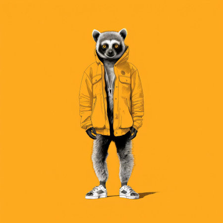 this lemur illustration is a stunning example of minimalist screenprint art, featuring a full-body depiction of the adorable primate in a vibrant risograph print, perfect for animal lovers and fans of modern illustration techniques. ai generatedの素材
