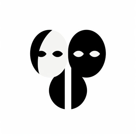 the doppelganger icon stands out against a clean, minimalistic white background, showcasing its intricate design and symmetry, perfect for digital designs, logos, and branding materials, evoking a sense of modernity and sophistication in graphic design and visual identity. ai generatedの素材