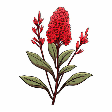 celosia, a vibrant flowering plant, is beautifully illustrated in a simple, cartoon style against a clean white background, featuring thick lines and minimal details, with no shading, perfect for designs requiring a playful and bold botanical element. ai generatedの素材