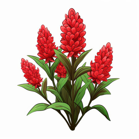 celosia, a vibrant flowering plant, is beautifully illustrated in a simple, cartoon style against a crisp white background, defined by thick lines and minimal details, with no shading, perfect for designs requiring a playful, naive aesthetic. ai generatedの素材