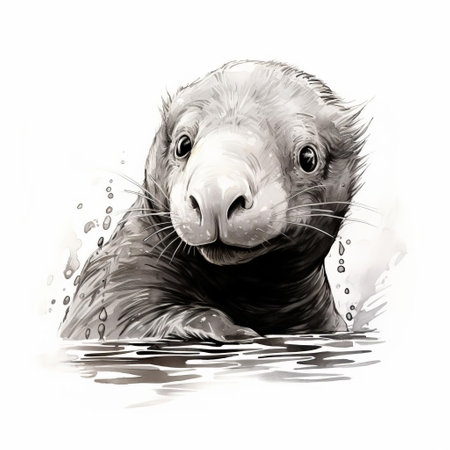 the platypus, an iconic australian animal, takes center stage in this whimsical clipart drawing, rendered in striking black sketch colors against a pristine white background, perfect for adding a touch of minimalist charm to your designs, illustrations, and digital art projects. ai generatedの素材