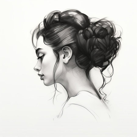 gloria, a stunning subject, is captured in this exquisite half-body profile photo image, rendered in precise sketch pencil art with crisp, well-defined black lines, exuding editorial flair, as she faces the viewer with confidence, her features expertly accentuated in a striking portrait. ai generatedの素材