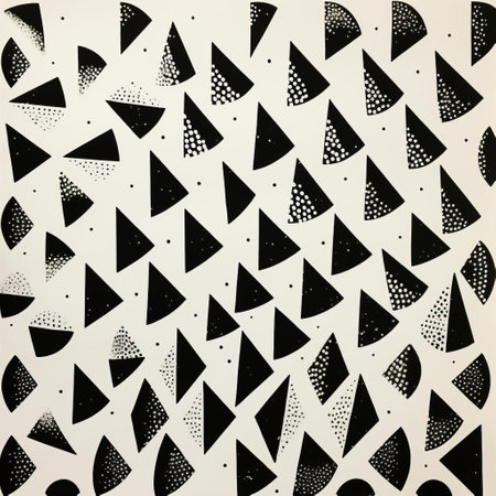 the minimalist stencil artwork, reminiscent of shigeo fukuda's style, features a striking black and white design on 70s-inspired geometrical shapes, expertly rendered through the risography printing process, evoking a sense of retro futurism and optical illusion. ai generatedの素材