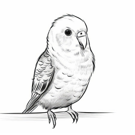 a budgerigar, also known as a parakeet, is beautifully illustrated in a minimalist style with a thick line sketch, showcasing its vibrant plumage and delicate features in a stunning side view, set against a clean and crisp white isolated background, perfect for graphic design and digital art projects. ai generatedの素材