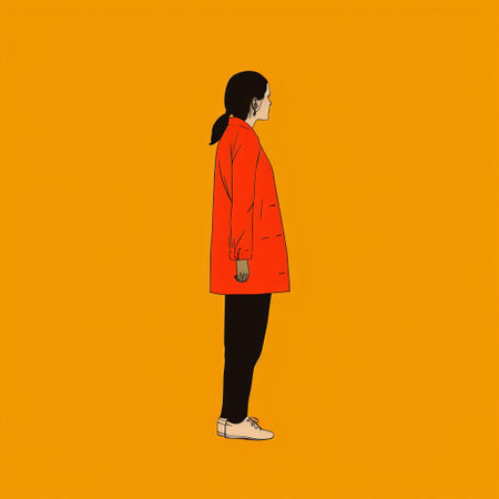 the woman stands confidently in this stunning minimal screenprint illustration, showcasing a bold and vibrant risograph print of her full body, blending simplicity with striking visual appeal, perfect for art enthusiasts and fans of contemporary female portraiture. ai generatedの素材