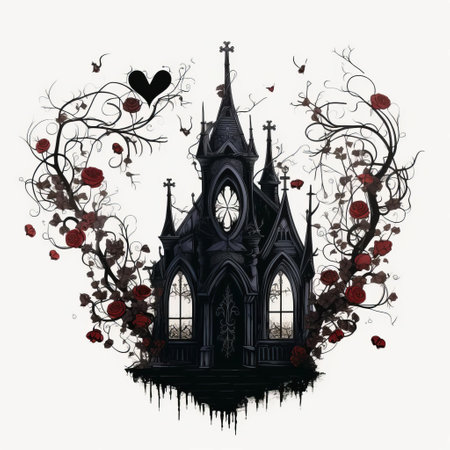 the gothic art doodle, intricately designed with ornate patterns and mysterious symbols, is a stunning wedding clipart isolated on a crisp white background, available in high-definition and vector format as a png file, perfect for adding a touch of medieval romance to your wedding invitations and decorations. ai generatedの素材