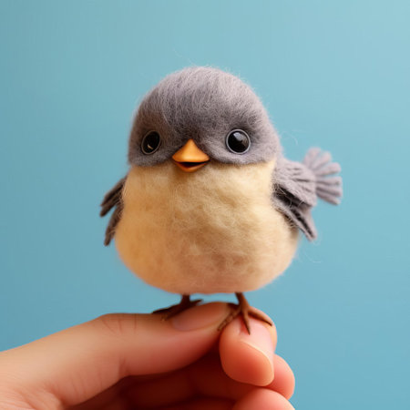 the caladrius, a mythical bird from medieval european folklore, is beautifully recreated in this stunning photograph, showcasing a realistic and intricately designed felt model posed against a solid color background, highlighting the delicate details and vibrant colors of this unique piece of handmade art. ai generatedの素材