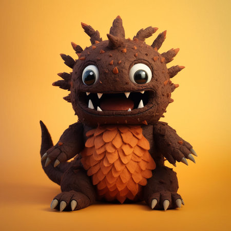 the bunyip, a mythical australian creature, is brought to life in this adorable felted figurine, posed against a solid color background, showcasing remarkable realism and attention to detail, perfect for fans of australian folklore and handmade crafts. ai generatedの素材