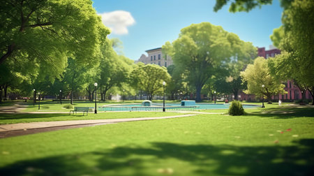 lincoln park, a serene urban oasis, is reimagined in a whimsical studio ghibli-inspired scene, featuring a smooth rubber material texture, as if plucked from a fantastical world. the tilt-shift photography effect adds a sense of miniature wonder, while ambient occlusion enhances the dreamy atmosphere, all set against a bright baby cyan background. ai generatedの素材