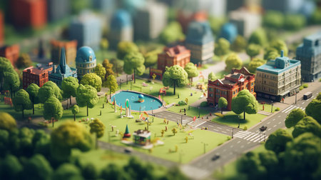 lincoln park, reimagined in a whimsical studio ghibli style, features a smooth rubber material landscape, captured with a tilt-shift photography effect, accentuating the vibrant baby cyan background, while ambient occlusion adds depth to this fantastical urban oasis, evoking a sense of wonder and serenity. ai generatedの素材