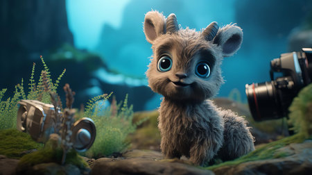 the soay, a primitive and endangered sheep breed, is beautifully reimagined in a smooth rubber material, evoking the whimsical style of studio ghibli, set against a bright baby cyan background, with a captivating tilt-shift photography effect and subtle ambient occlusion, creating a dreamlike atmosphere. ai generatedの素材